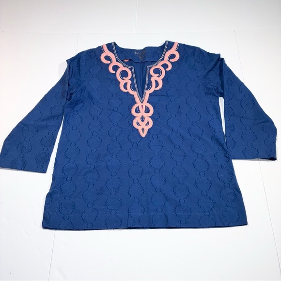 Lilly Pulitzer Cotton Amelia Island Tunic Top Large Navy Coral Gold Resort - Picture 7 of 11